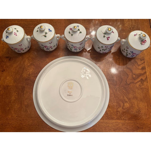 French Provincial 1950s Louis Lourioux “Le Faune” Pot De Crème Set (Tray With 5 Pots) For Sale - Image 3 of 4