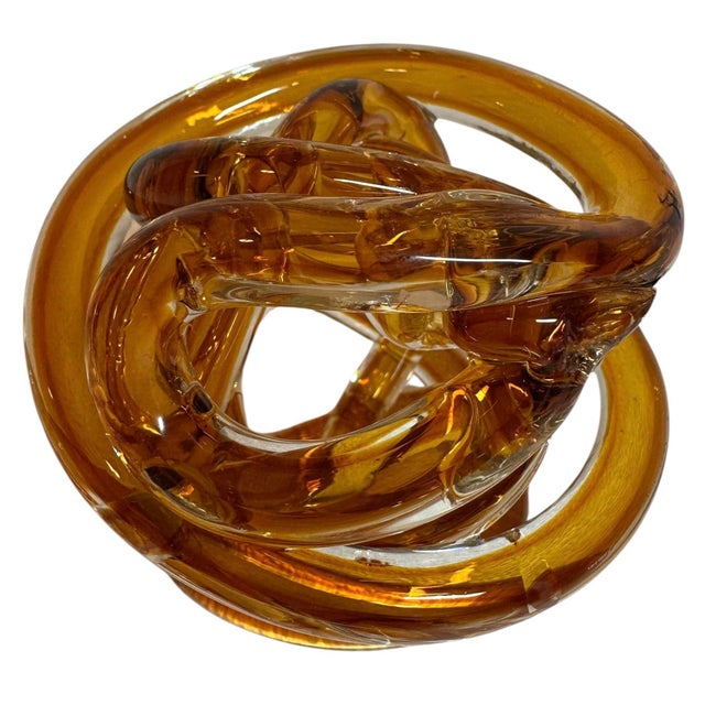 Vintage Amber Infinity Knot Glass Sculpture For Sale In Birmingham - Image 6 of 8