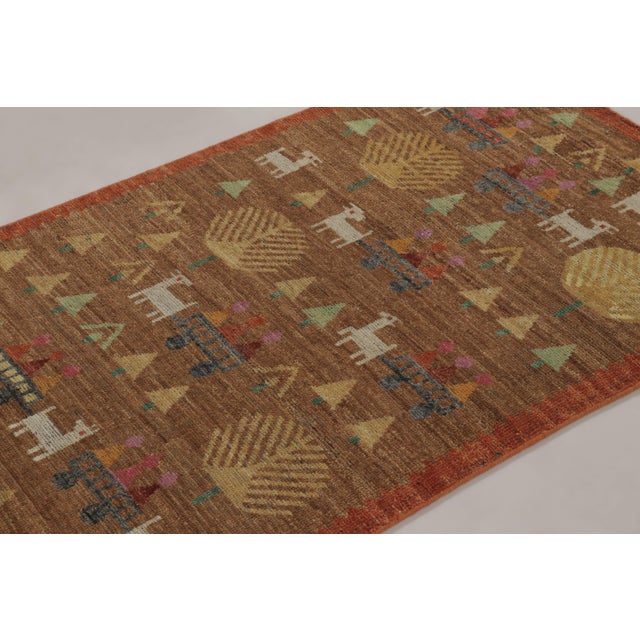 Textile Rug & Kilim’s Swedish Inspired Folk Art Rug, Brown With Figural Geometric Motifs For Sale - Image 7 of 8