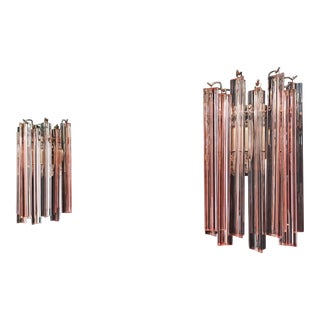 Pair of Murano Wall Sconces 9 Pink Triedri For Sale