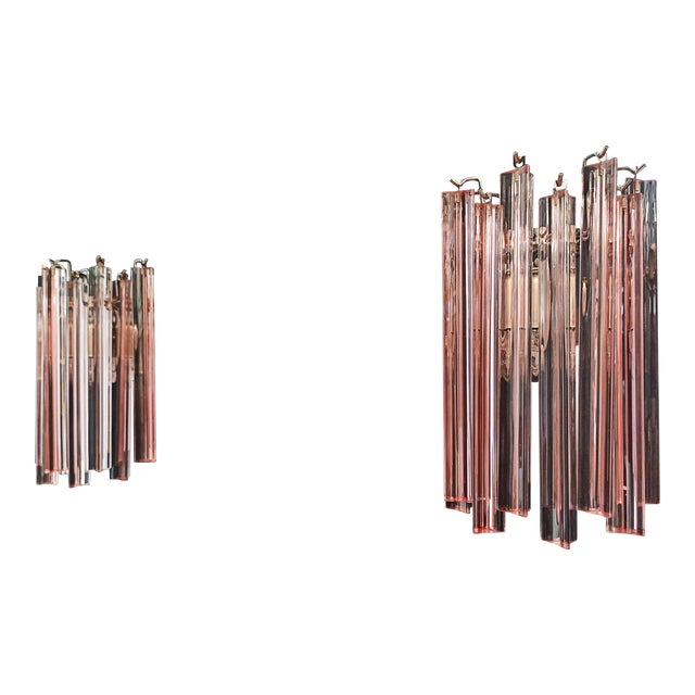 Pair of Murano Wall Sconces 9 Pink Triedri For Sale