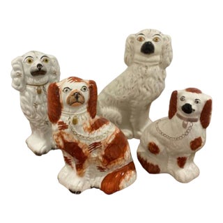 Antique Hand Painted Spaniels from Staffordshire, 1880, Set of 4 For Sale