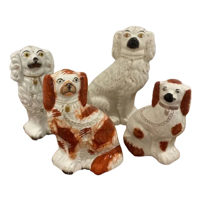 Antique Hand Painted Spaniels from Staffordshire, 1880, Set of 4 For Sale
