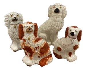 Antique Hand Painted Spaniels from Staffordshire, 1880, Set of 4