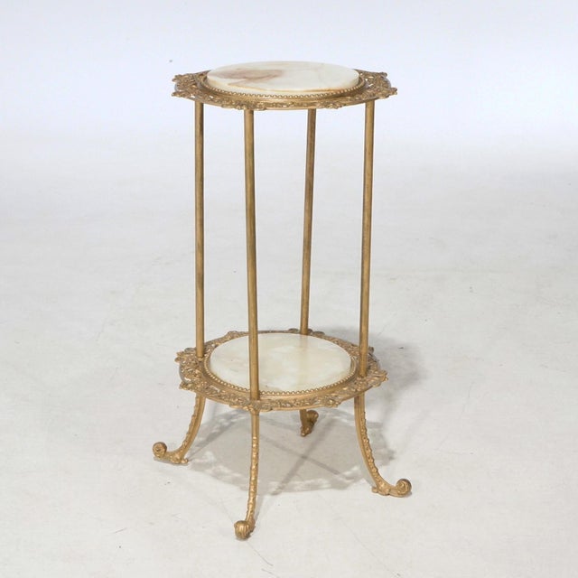 Gold Antique Victorian Gilt Metal & Onyx Two Tiered Stand, 1890 For Sale - Image 8 of 9