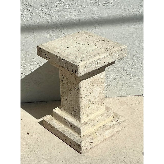 Vintage Boho Carved Coquina Pedestal For Sale - Image 4 of 11
