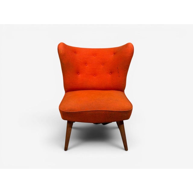Mid-Century Modern Elias Svendberg, Rare Easy Chair, Wood, Red Fabric, Sweden, 1940s For Sale - Image 3 of 12