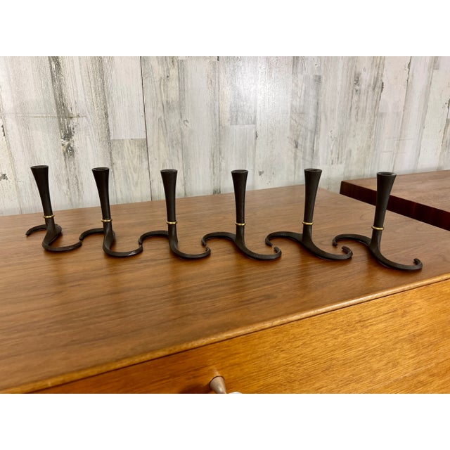 Mid-Century Modern Jens Quistgaard for Dansk Iron & Brass Candlesticks For Sale - Image 3 of 12