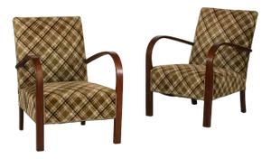 Set of Danish Art Deco Armchairs in Dark Wood and Velour, 1940s