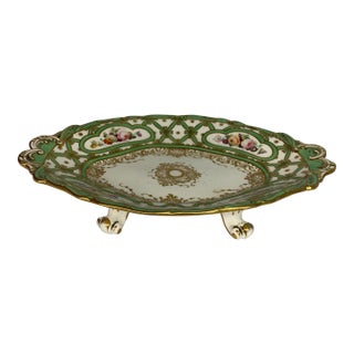 Antique Davenport Longport Apple Green Porcelain Footed Low Compote / Bowl For Sale