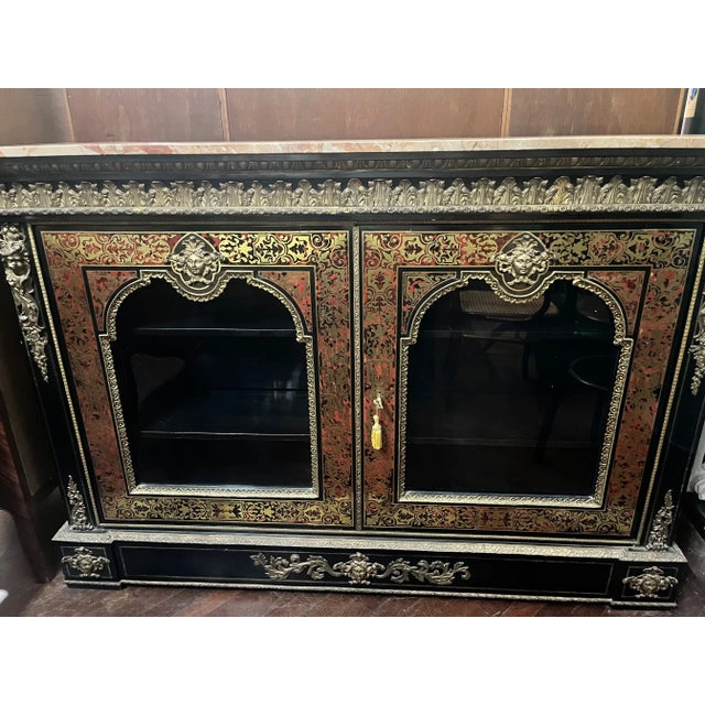 French 900 Sideboard with Two Glass Doors and Marble Top For Sale - Image 6 of 6