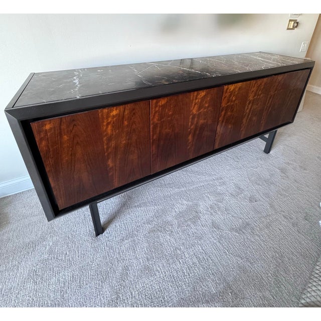 Elegant marble-topped buffet designed by Bill Sofield for Baker Furniture. This refined, architecturally grounded piece...