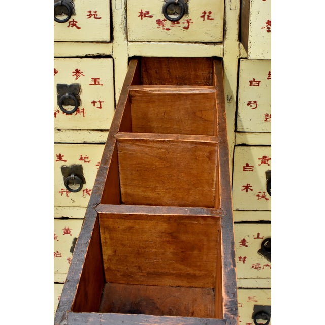 19th Century Chinese Apothecary Medicine Cabinet Yellow Lacquer 67 Drawers For Sale - Image 11 of 18