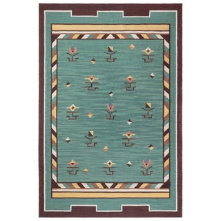 Doris Leslie Blau Midcentury Swedish Green Handmade Wool Rug For Sale