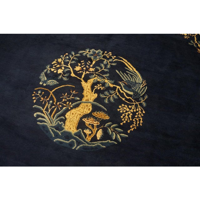 Radiant Navy Blue Color With Beautiful Florid Design Antique Chinese Peking Rug For Sale - Image 10 of 12
