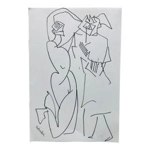 Ink Drawing Original by Erik Sulander Avant Garde Composition, Signed.