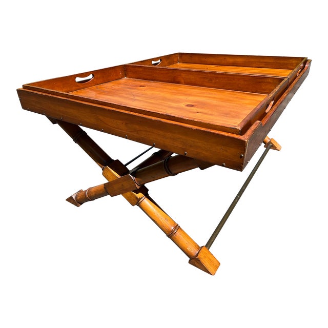 2000's Ralph Lauren Faux Bamboo Butler's Tray Coffee Table by
