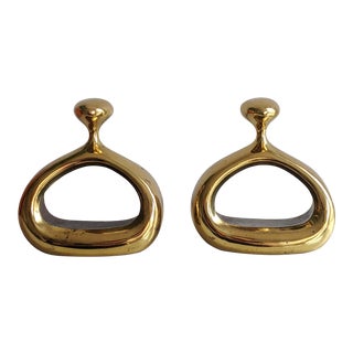1950s Ben Seibel Brass Stirrup Bookends, Jenfred-Ware, Raymor, Signed - a Pair For Sale