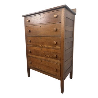 Early 20th Century Oak Five-Drawer Tall Chest of Drawers For Sale