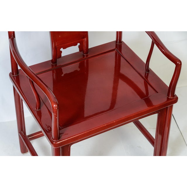 Maroon Set of 4 Ming Style Dinning Chairs in Red Lacquer For Sale - Image 8 of 11