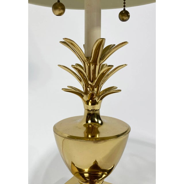 Metal Vintage Bombay Brass Pineapple Table Lamp With Tole Shade For Sale - Image 7 of 12