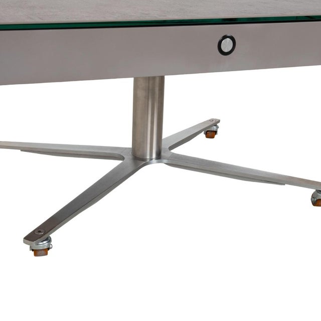 Glass Glass Grey Coffee Table with Manual Function and Storage Compartment in Plastic Decor by Ronald Schmitt For Sale - Image 7 of 13