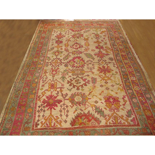 1900s Ivory Tribal Large Scale Antique Oushak Decorative Rug 6' 10"x 11' 6" Knotted Wool Carpet For Sale In New York - Image 6 of 9