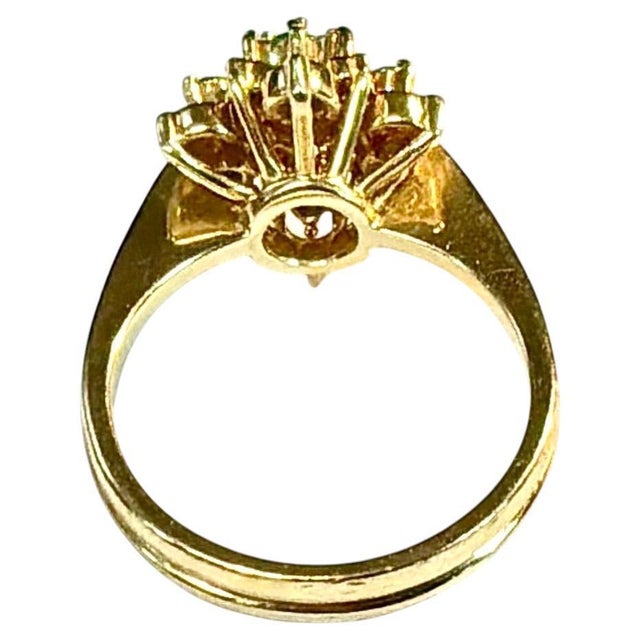 Modern 14k Gold Emerald and Diamond Floral Cluster Cocktail Ring Vintage For Sale - Image 3 of 8