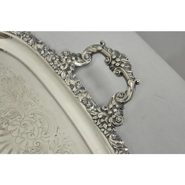 Victorian Antique Barker Ellis Victorian Silver Plated Serving Platter Bar Tray Engraved For Sale - Image 3 of 18