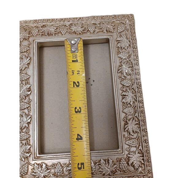 Ornate Mediterranean Wood 6.5x5 Picture Frame Carved Grape Leaves Champagne Gold For Sale - Image 9 of 14