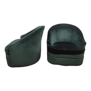 St. Regis Bolier Emerald Green Velvet Swivel Club Chairs- a Pair For Sale