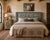 Indian King Size Headboard constructed from an Antique Painted Door and Pillars, each door with 3 panels carved with...