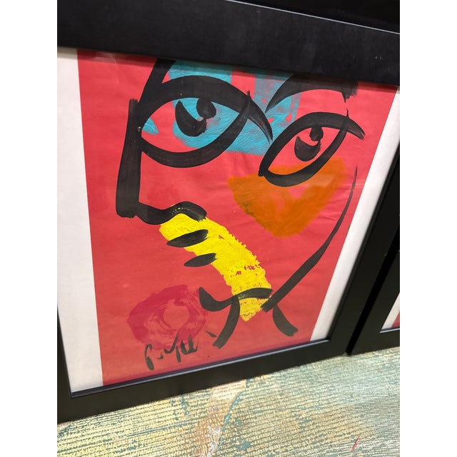 Peter Keil 1970s Peter Keil Cubist Red Portrait Paintings a Pair For Sale - Image 4 of 8