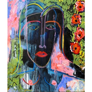 "She Likes Herself" Contemporary Abstract Expressionist Mixed Media Portrait Oil Painting by Monica Shulman For Sale