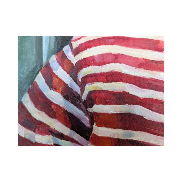 2003 Oil Portrait Painting — Striped Shirt Woman, Signed “Ingham,” Reminiscent of Alice Neel (24" × 18.5") For Sale In Los Angeles - Image 6 of 8