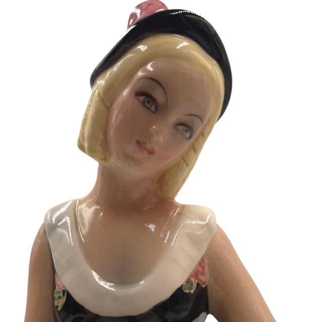 Mid-Century Italian Ars Pulchra Torino Large Pottery Figure - Seated Girl With Large Hat For Sale - Image 11 of 11