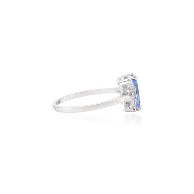 Metal 1.5 Ctw Emerald Cut Blue Sapphire Diamonds Wedding Ring Size 6.5 For Sale - Image 7 of 9