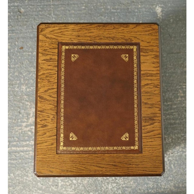 Vintage Oak Office Filling Cabinet with Two Drawers& Brown Leather Top For Sale - Image 9 of 15