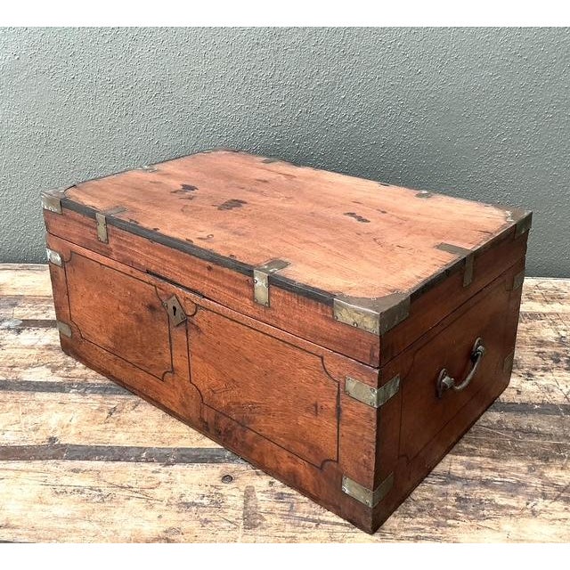 Vintage Campaign Wood Box With Brass Detail For Sale - Image 12 of 13