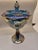 American Vintage Indiana Blue Carnival Glass Harvest Grape Iridescent Covered Pedestal Compote or Candy Dish For Sale - Image 3 of 8