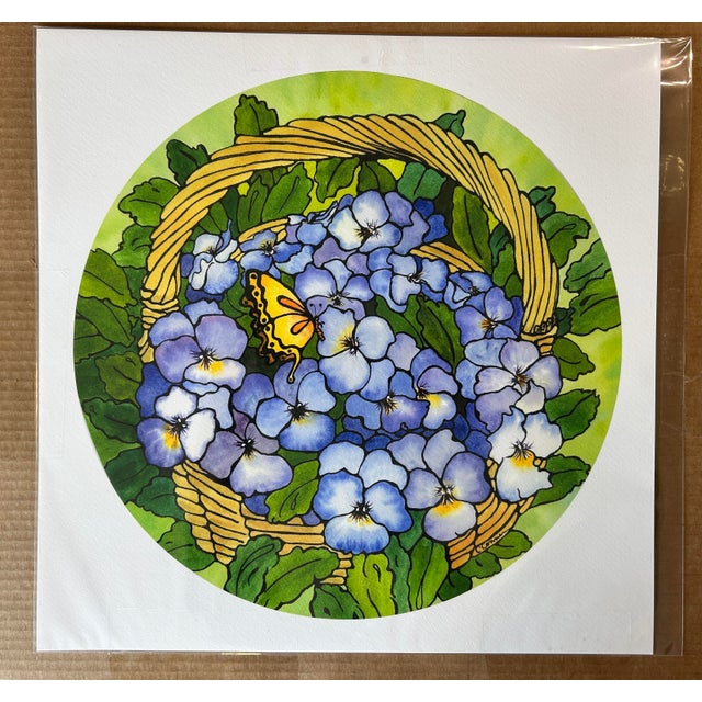 Giclee Print of Watercolor Painting “Basket of Violas” Ink and Wash For Sale - Image 12 of 12