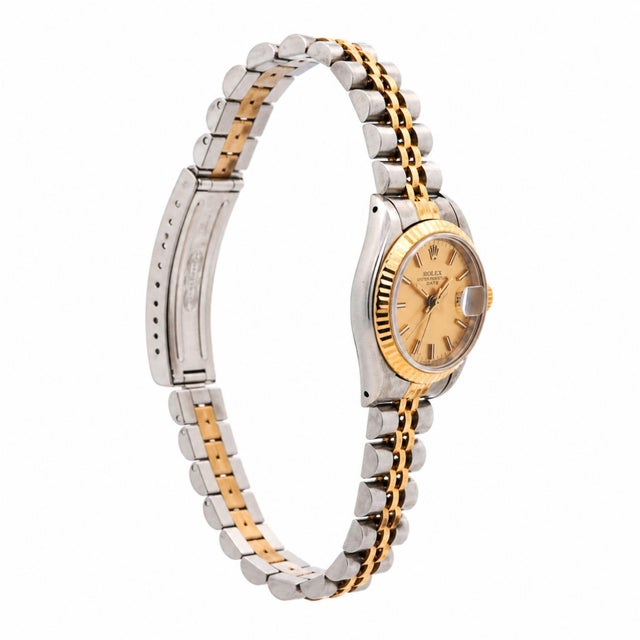 Vintage Rolex Oyster Perpetual Datejust 26mm automatic watch in two-tone 18K yellow gold and stainless steel featuring a...