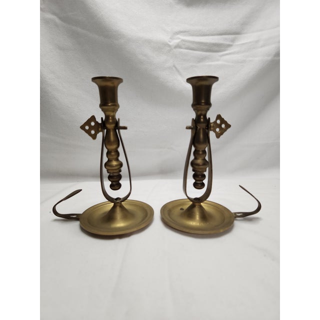 Mid-Century Modern 1960's Tilting Brass Candlestick Holders With Drip Tray & Holder - A Pair For Sale - Image 3 of 11