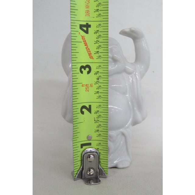 White Ceramic Laughing Buddha With Arms Raised Hotei Figurine Gloss Finish 5027b For Sale - Image 9 of 10