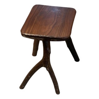 Antique French Wooden Stool /Table With Tree Branch Legs, 1850s For Sale