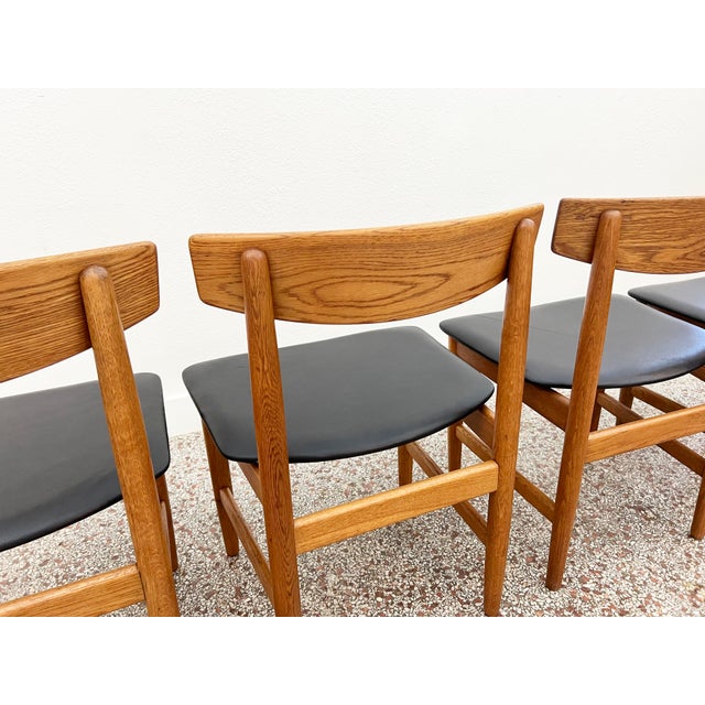 Børge Mogensen 'Øresund' Oak and Black Leather Dining Chairs for Karl Anderson and Söner - Set of Four For Sale In Detroit - Image 6 of 13