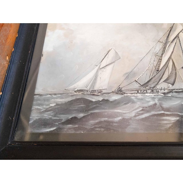19th Century Oil Painting of America's Cup Yacht Race in Grisaille Palette For Sale - Image 10 of 17