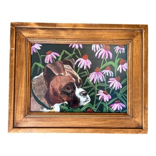 Contemporary Boxer Dog With Flowers Print by Judy Henn For Sale