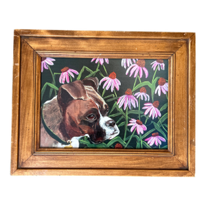 Contemporary Boxer Dog With Flowers Print by Judy Henn