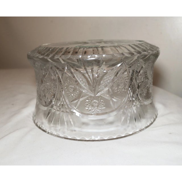Large Vintage Handmade American Brilliant Cut Etched Crystal Centerpiece Bowl For Sale - Image 10 of 12